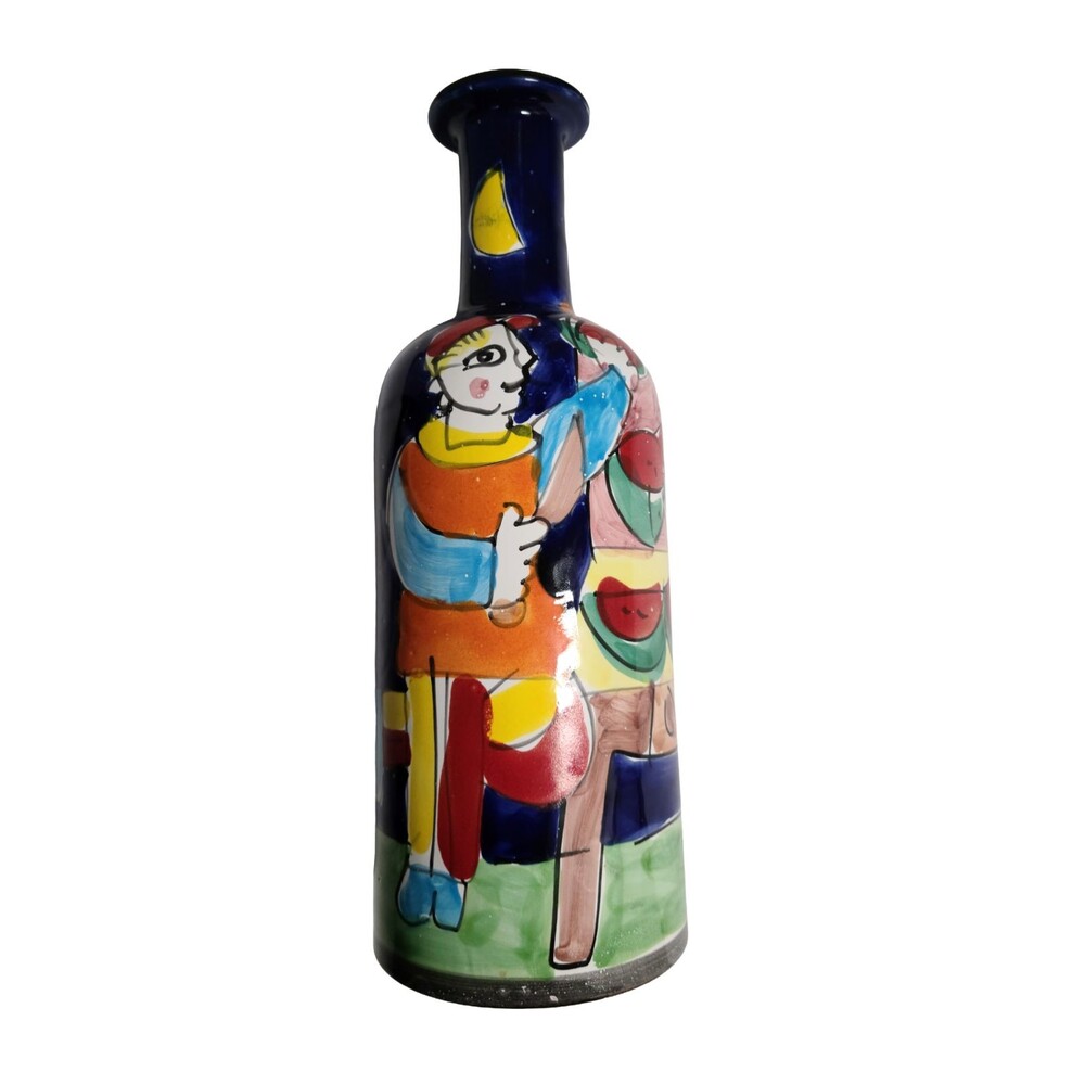 Vtg 1995 The Cellar Italian Pottery Bottle Vase 11.5" Painted Macys Folk Art